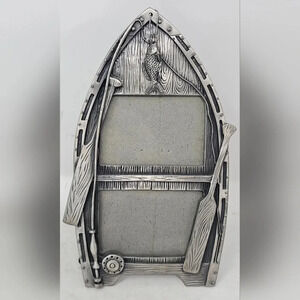 Vintage Welforth Pewter Fishing Boat Double Photo Frames 1999-3"X2" Picture
